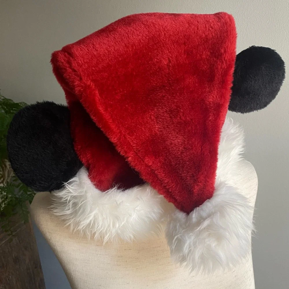 Vtg Disney Parks Mickey Mouse Ears Santa Hat Plush‎ Adult Sz Red White Exclusive